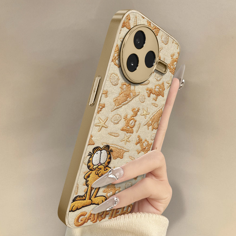 加菲小猫适用于红米k90手机壳k90promax新款k80卡通k70可爱小羊皮k60网红50好看note15r男女14高级13防摔支架