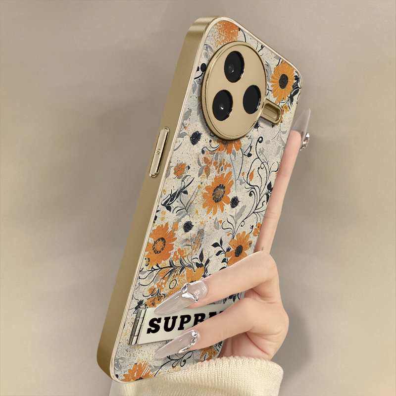 浙皇适用于红米k80手机壳k70e高级k60ultra网红k50新款note14复古女13pro电镀小羊皮全包防摔支架12pro向日葵