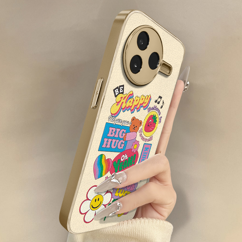 开心小熊适用于红米k90手机壳k90promax新款k80卡通k70可爱小羊皮k60网红50好看note15r男女14高级13防摔支架