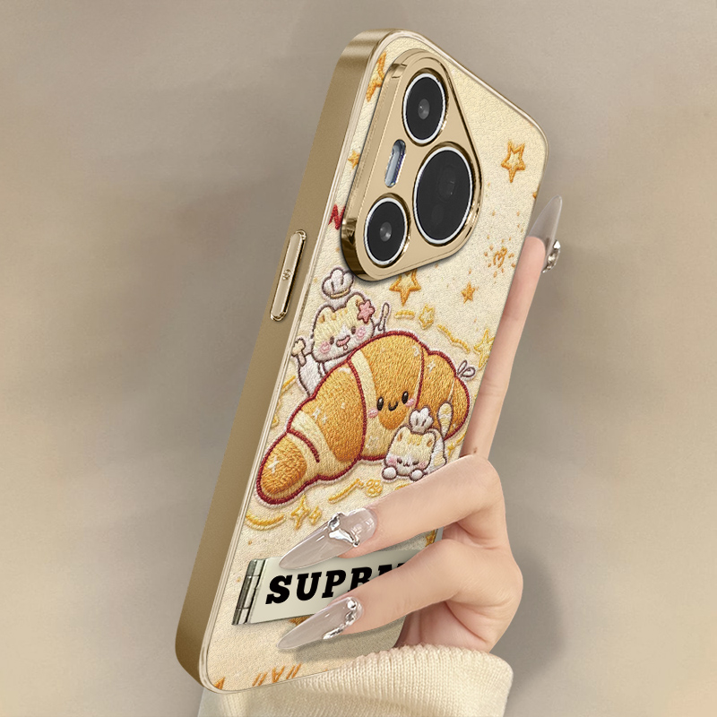 面包小猫适用于华为pura80手机壳新款70ultra卡通p60网红p50e可爱p40女p30pro高级支架全包防摔小羊皮保护套