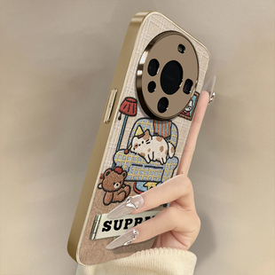 沙发猫咪适用于华为mate70手机壳mate80pro新款 60e卡通50网红mate40可爱30女高级支架全包防摔小羊皮保护套