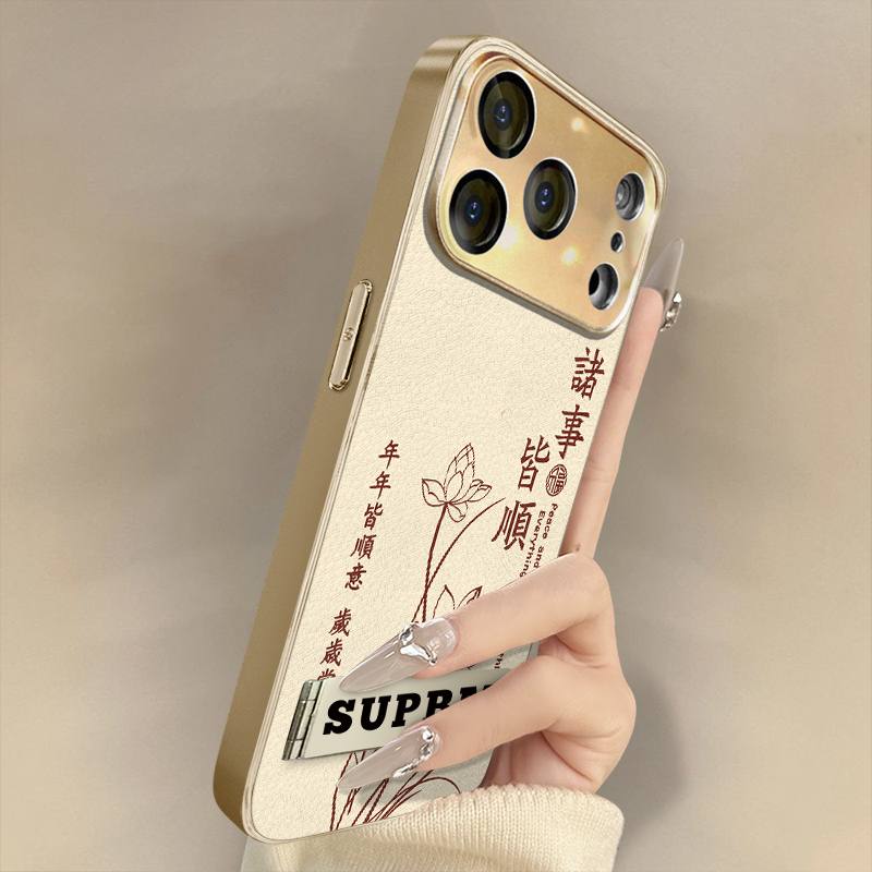 事事皆顺适用于苹果17手机壳iPhone16pro新款15plus文字14网红13国风11女Air高级8支架7全包防摔小羊皮保护套