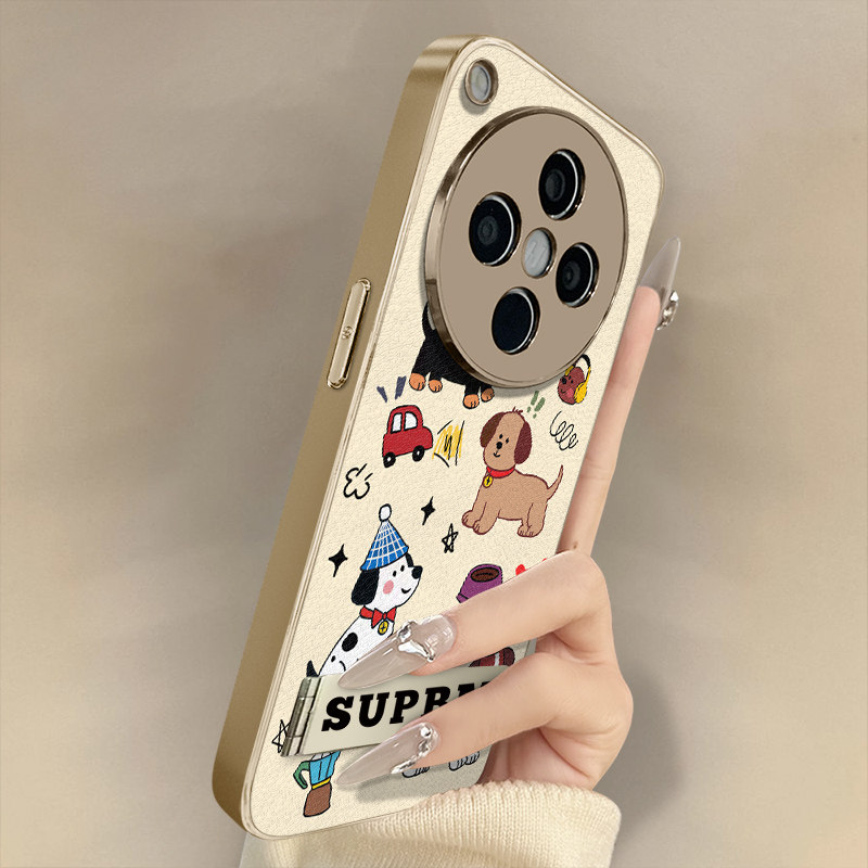 微笑小狗适用于OPPOFindX9手机壳x7ultra新款findx8卡通x6网红x5可爱女a97高级a93s支架全包防摔小羊皮保护套