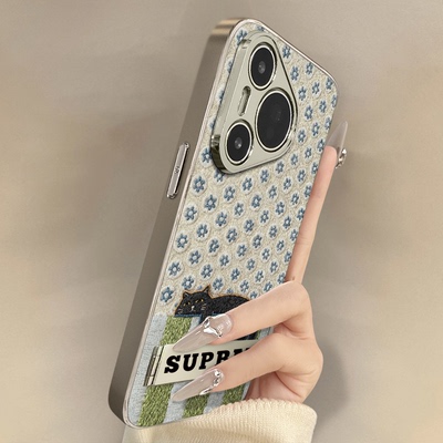 浙皇适用于华为pura80手机壳新款70ultra卡通p60art可爱p50e女高级p40支架全包防摔小羊皮p30pro花色拼接懒猫