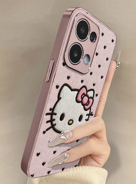 粉底爱心kt猫适用于opporeno15手机壳15pro新款14pro卡通13turbopro可爱小羊皮12网红11好看10男女高级a6支架