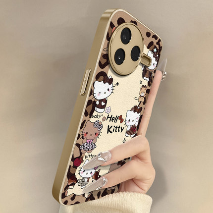 豹纹裙凯蒂猫适用于红米k90手机壳k90promax新款k80卡通k70可爱小羊皮k60网红50好看note15r男女14高级13支架