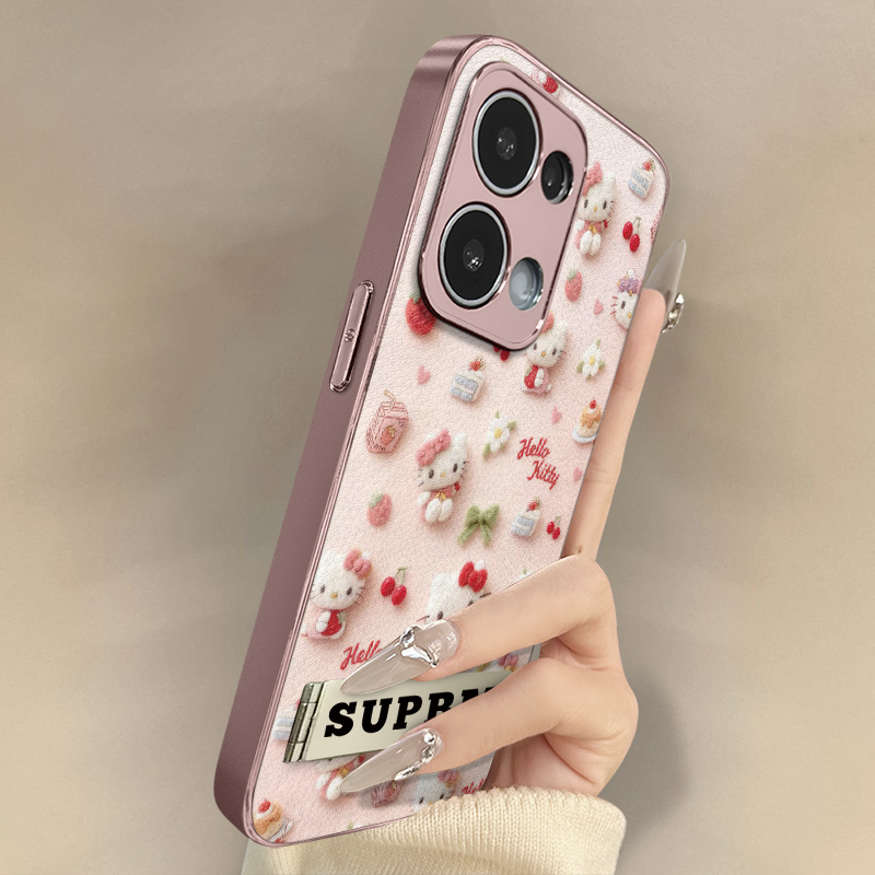 蛋糕kt猫适用于opporeno14手机壳13pro新款12pro卡通11网红10可爱9女高级8支架7pro全包6pro防摔小羊皮保护套