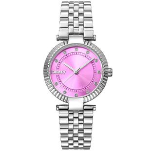 代购DKNY唐可娜儿女士腕表夜光日期计时防水金属钢带银色商务