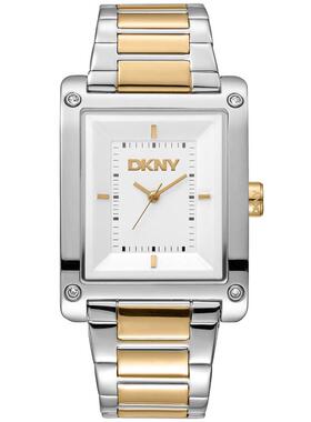 代购DKNY唐可娜儿女士腕表防水计时简约日历金属钢带双色矩形