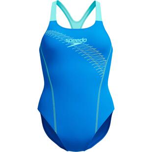 代购 Speedo速比涛女士泳衣抗氯防起球蓝色紧身游泳训练连体