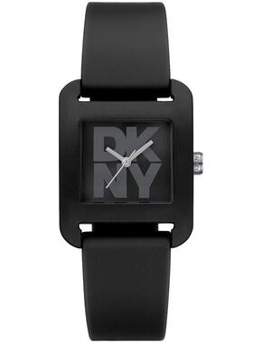 代购DKNY唐可娜儿女士腕表计时夜光日期防水黑色硅胶方形运动