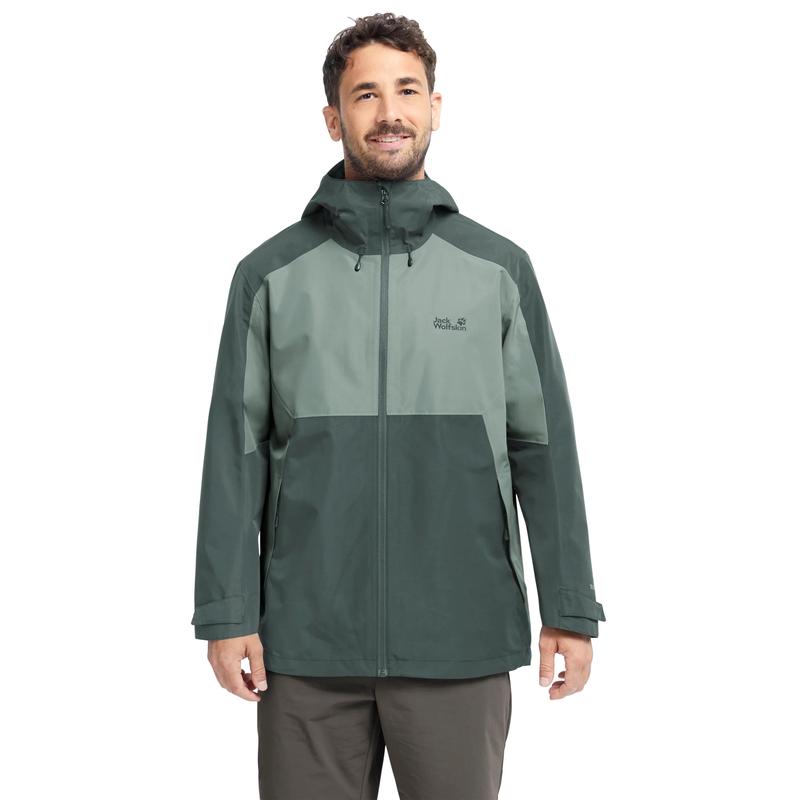 海外代购Jack wolfskin/狼爪男士冲锋衣防风防泼水连帽拼接色