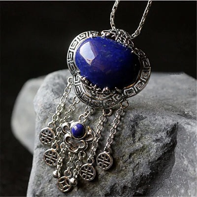 流苏泰银女款坠子手工天然青金石