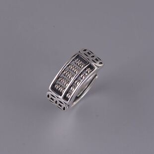 925纯银招财算盘珠珠戒指男女款财源滚滚个性开口转运老银匠手工