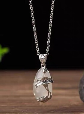 s925纯银玉髓水晶吊坠女复古泰银项链高端毛衣挂坠礼物老银匠手工