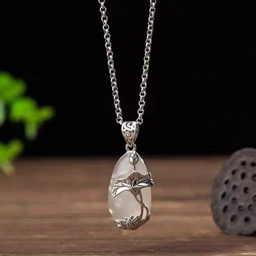 s925纯银玉髓水晶吊坠女复古泰银项链高端毛衣挂坠礼物老银匠手工