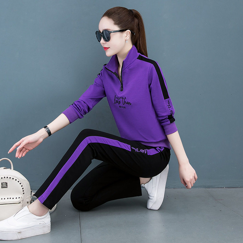 봄과 가을 새로운 스퀘어 댄스 공연 스포츠 정장 여성 서양식 연령 감소 피트니스 모닝 런 캐주얼웨어 스웨터 투피스 세트