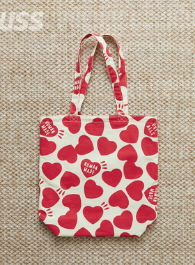 现货 HUMAN MADE REVERSIBLE TOTE 休闲爱心印花通勤双面托特包