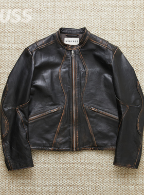 现货 NVRFRGT LEATHER MOTORCYCLE JKT 日产复古牛皮机车夹克25SS
