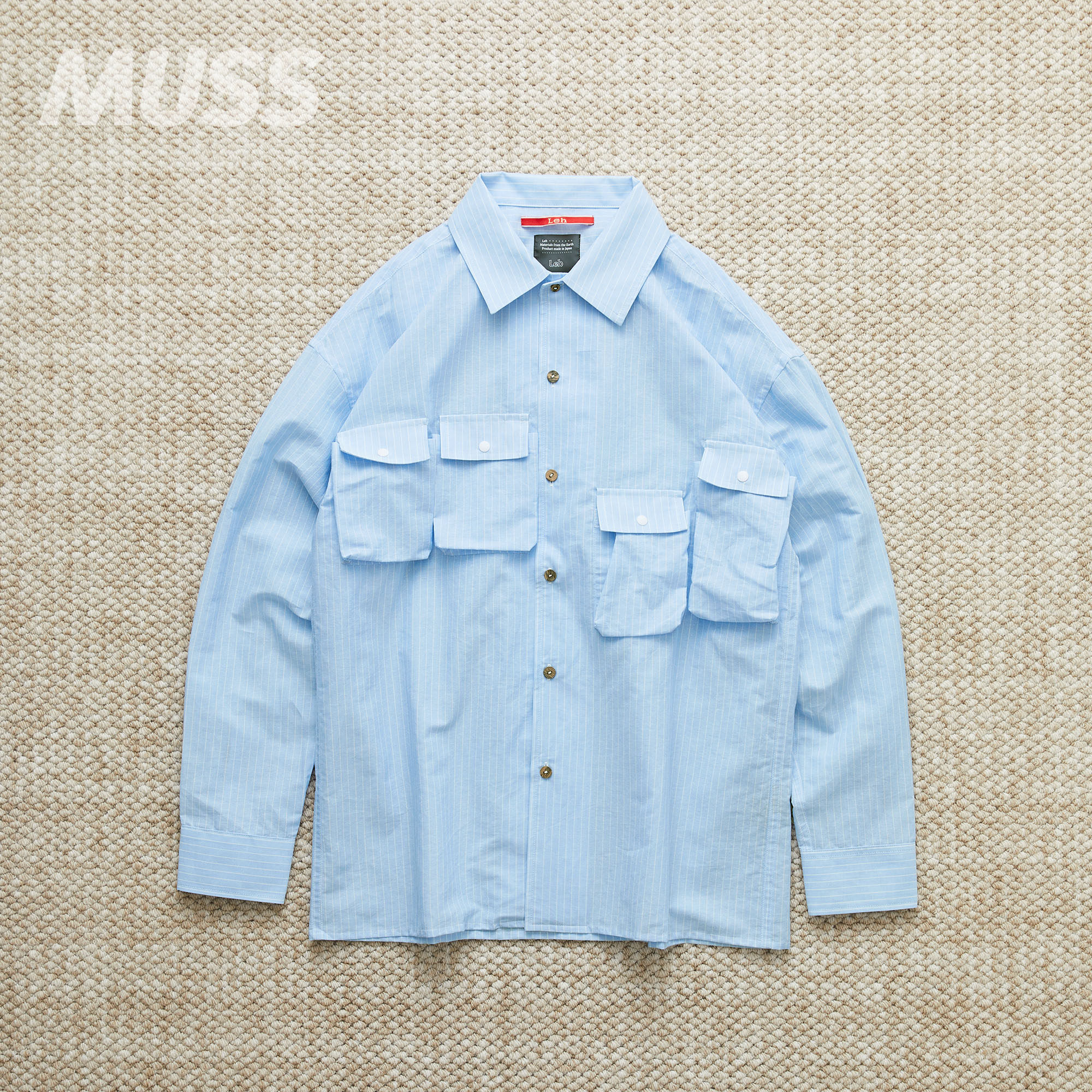 LEH日产多口袋休闲长袖衬衫