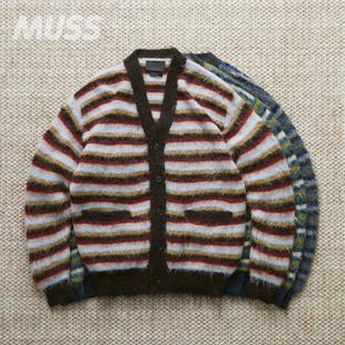 CARDIGAN日产小山羊马海毛条纹复古开衫 现货 BORDER MOHAIR YOKE