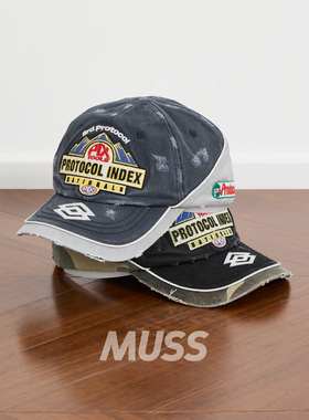 现货 PROTOCOL INDEX RACING CAP拼接做旧水洗刺绣棒球鸭舌帽25AW