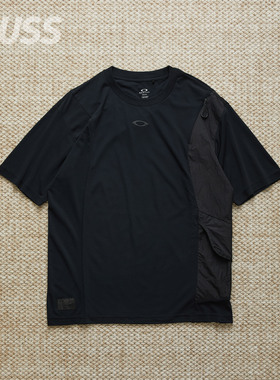 现货 OAKLEY FGL STEALTH TEE 1.0 吸湿速干机能拼接工装短袖T恤