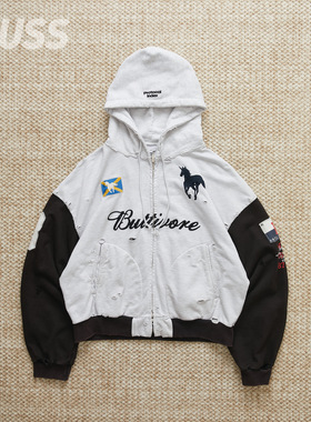 现货 PROTOCOL INDEX BUTTIVORE 战马贴布做旧破坏拉链卫衣 25AW