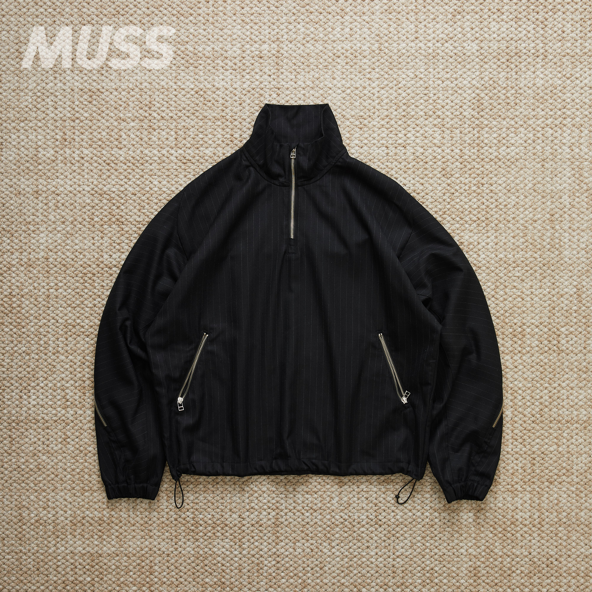 ROTOL日产羊毛半拉链条纹夹克