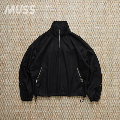 ROTOL日产羊毛半拉链条纹夹克