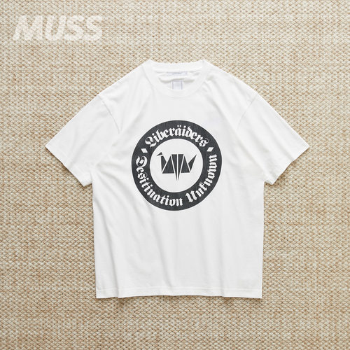 LIBERAIDERS拉绒做旧字母印花T恤