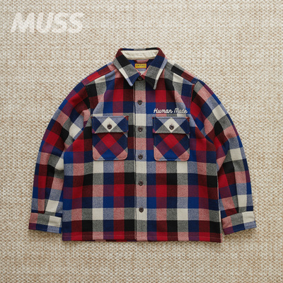 现货 HUMAN MADE WOOL CHECK SHIRT日产羊毛格纹粗呢衬衫外套25AW