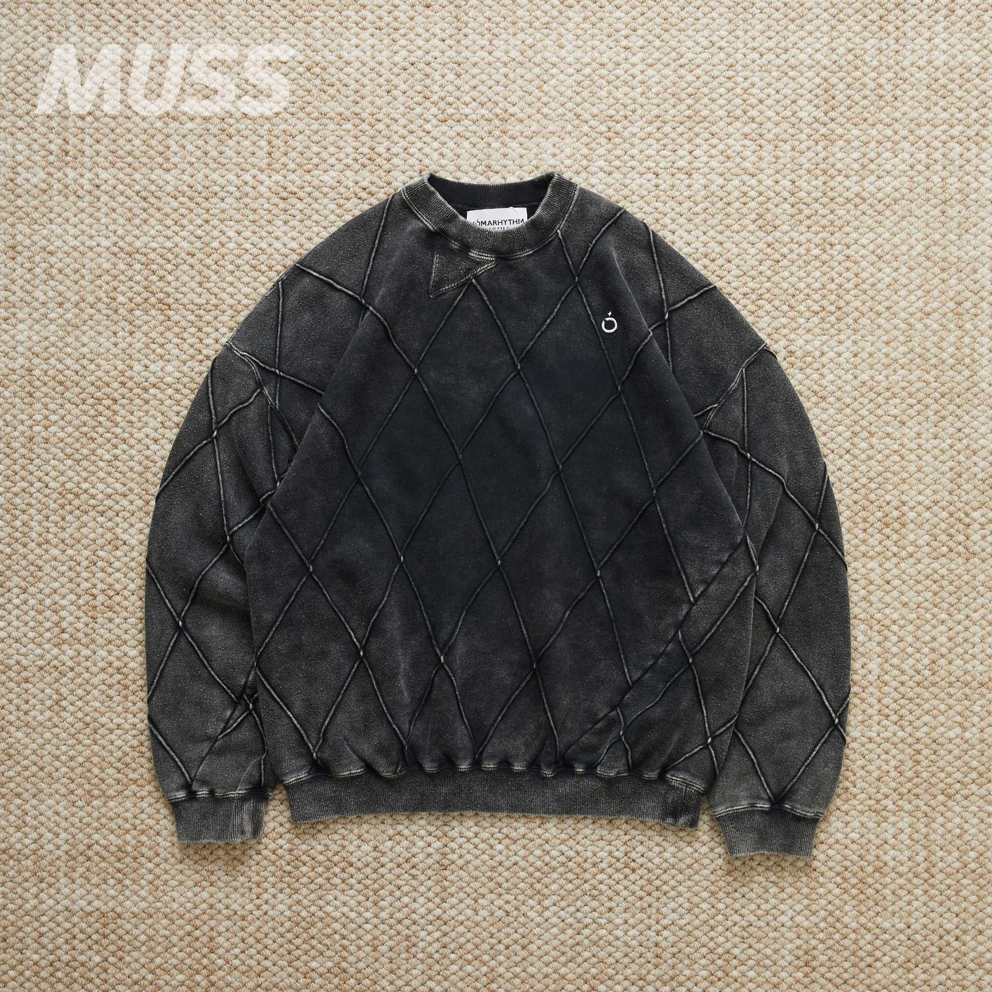 现货 NOMARHYTHM TEXTILE DIAMOND TWIST 日产手工染做旧菱格卫衣