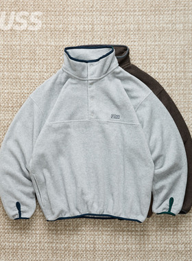 现货 SEDAN ALL-PURPOSE FLEECE SNAP 刺绣立领复古抓绒套头卫衣