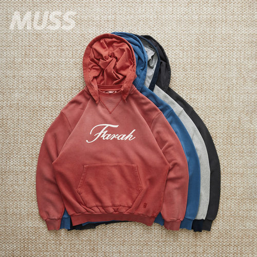 FARAH做旧复古字母连帽卫衣