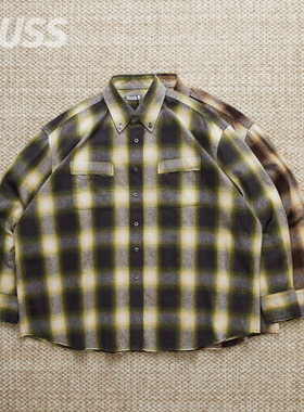 现货 NAME. FLANNEL OMBRE REGULAR 日产破坏流苏法兰绒格纹衬衫