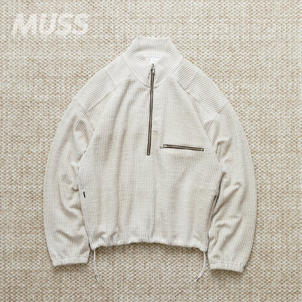 现货 ANCELLM  CUT STRIPE PULL SHIRT 日产半拉链套头休闲衫25SS