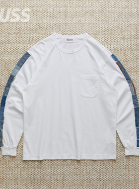 现货 KUON BORO TRIMMED TEE 日产古布补丁拼接休闲简约长袖T恤