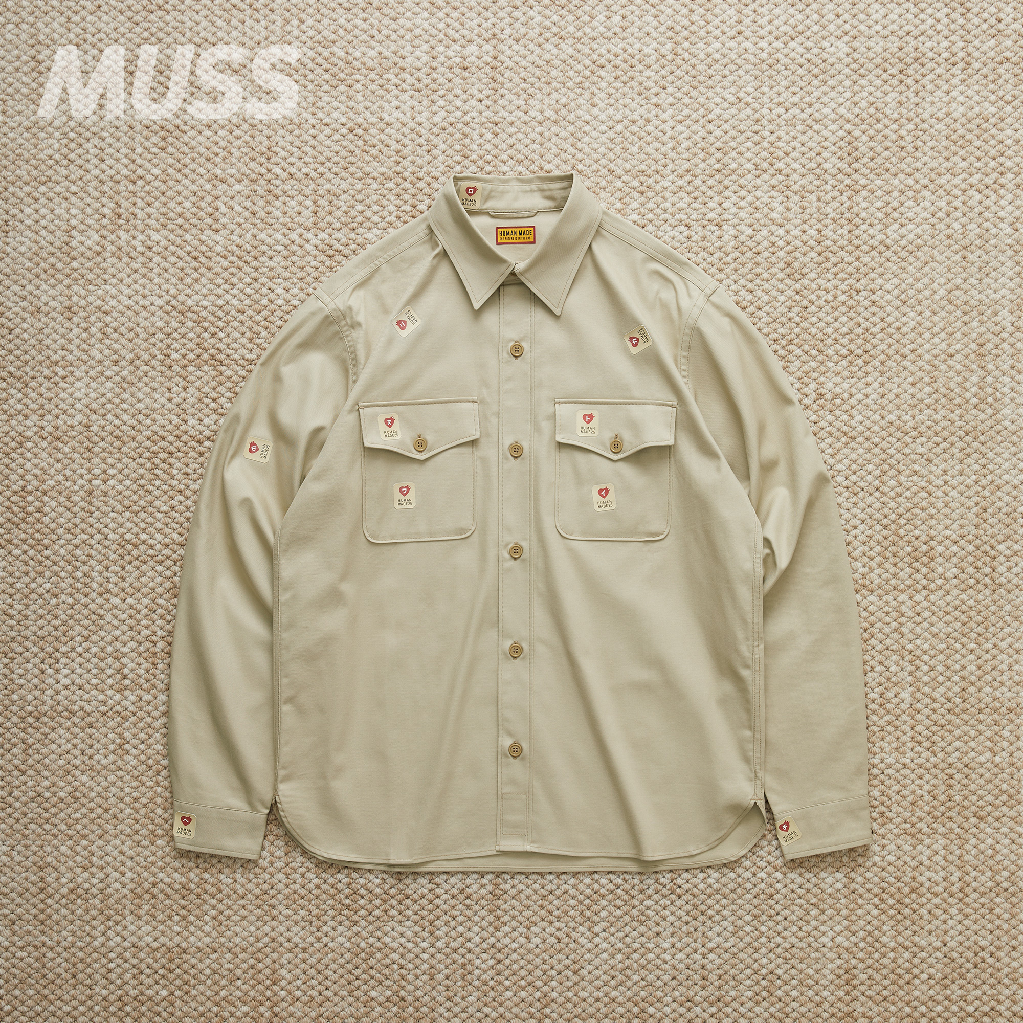 现货 HUMAN MADE MILITARY WORK SHIRT 日产标签补丁斜纹军事衬衫