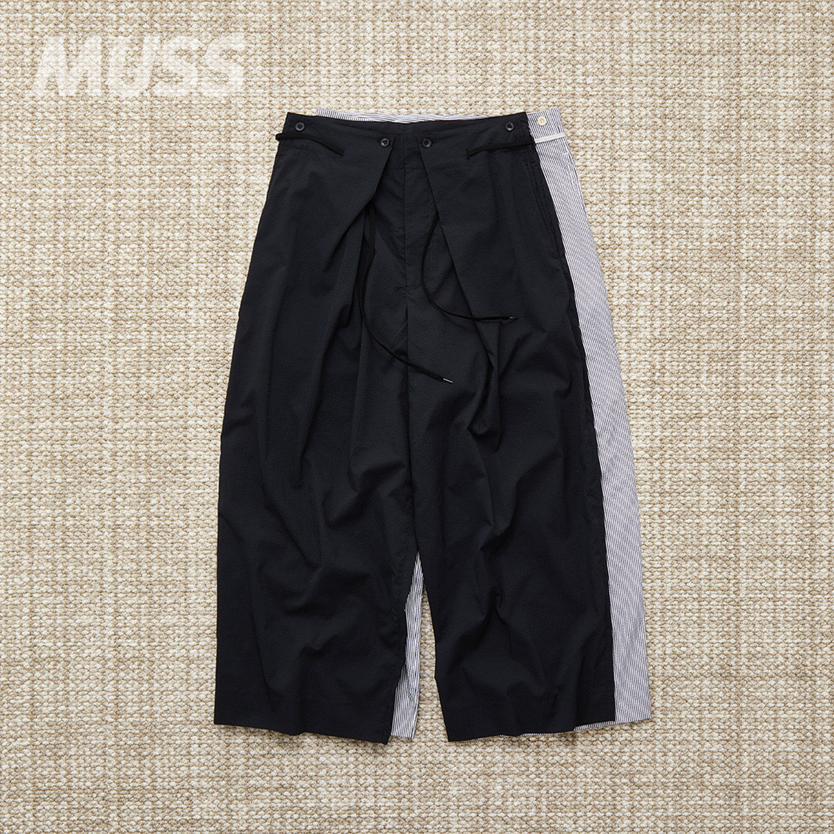 KUON日产泡泡纱宽松条纹剑道裤