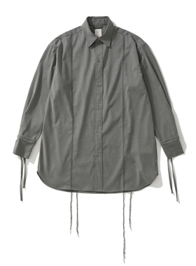 Army Logic 24SS 春夏季长袖衬衫男灰色翻领单排扣不规则飘带上衣