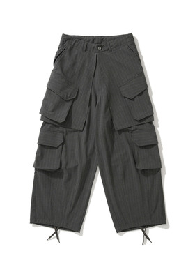 Army Logic 25SS 春夏季休闲男灰色条纹多口袋宽松通勤风阔腿长裤