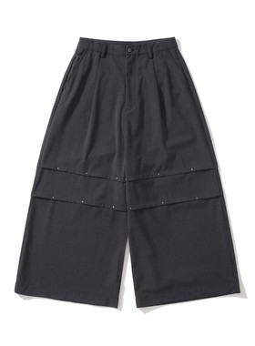 Army Logic 24FW 秋冬季休闲裤男灰色铆钉设计解构宽松休闲阔腿裤