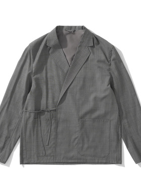 Army Logic 24FW 秋冬西装外套男灰色系带翻驳领新中式设计感上衣