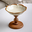 芦苇〖超好看 饰托盘 花朵果盘〗6英寸复古高脚陶瓷点心盘精致装