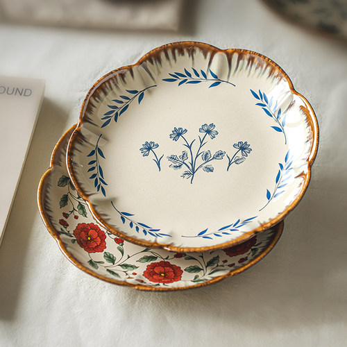芦苇〖复古brunch餐盘〗7英寸花朵盘陶瓷沙拉盘早餐盘精致甜品盘