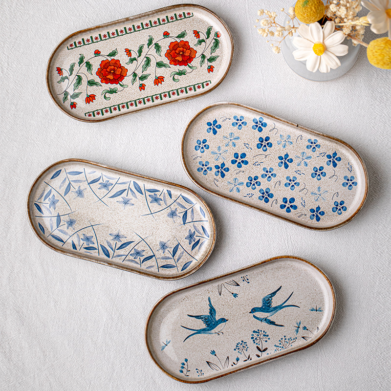 芦苇新款日式花卉椭圆盘