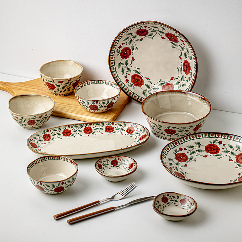 芦苇红牡丹系列陶瓷碗盘组合