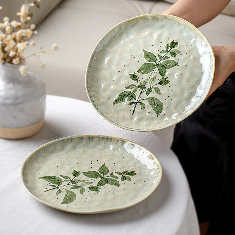 芦苇8.5英寸水纹浅盘陶瓷甜品盘