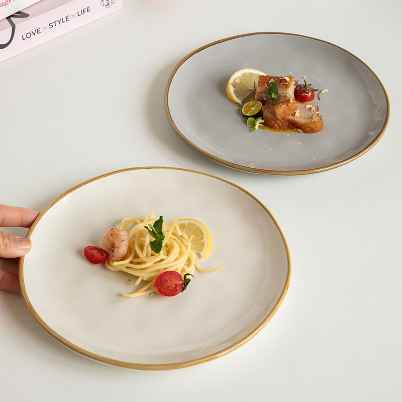 芦苇〖高颜值平盘〗8英寸不规则盘子加厚陶瓷菜盘复古ins牛排餐盘